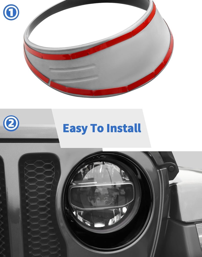 DSWSQ Headlight Trim Cover for 2018-2024 + Jeep Wrangler JL Gladiator JT Front Headlight Frame Trim Cover Bezels Decor Headlamp Garnish Ring Surround Cover Trim Exterior Accessories - Image 4